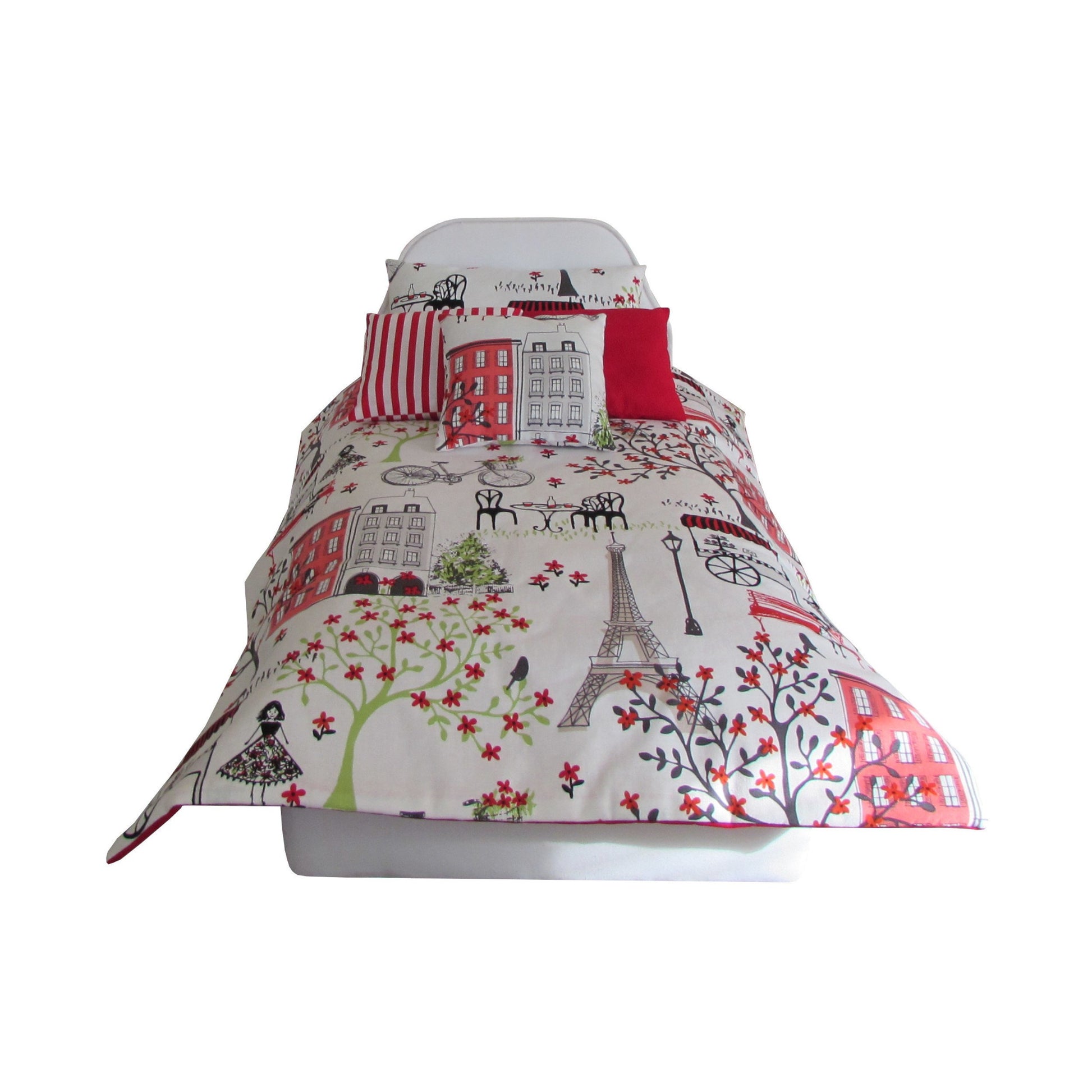 Red Paris Floral Trees Print Doll Comforter Set for 18-inch dolls Second view