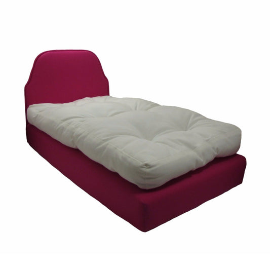 Upholstered Bright Pink Doll Bed for 18-inch dolls