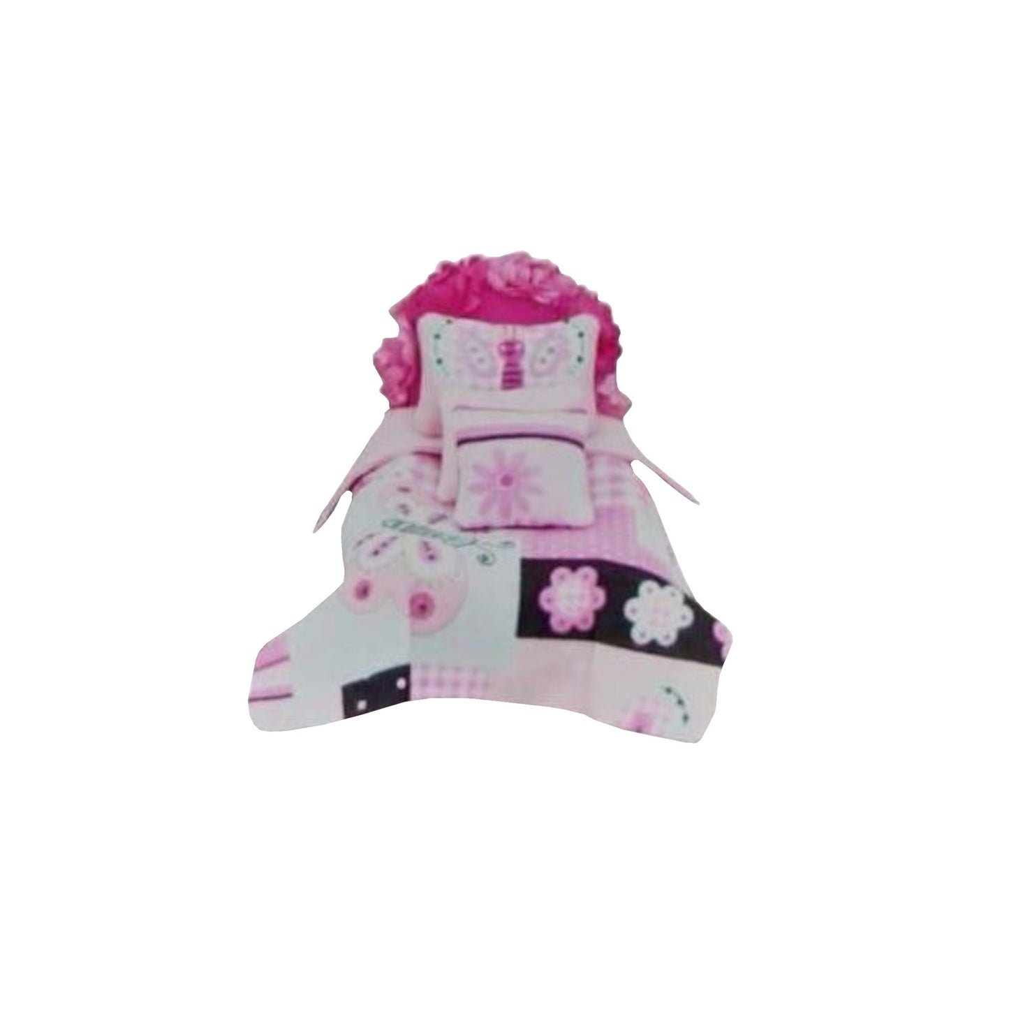 Upholstered Bright Pink Floral Doll Bed for 1 5/8-inch dolls