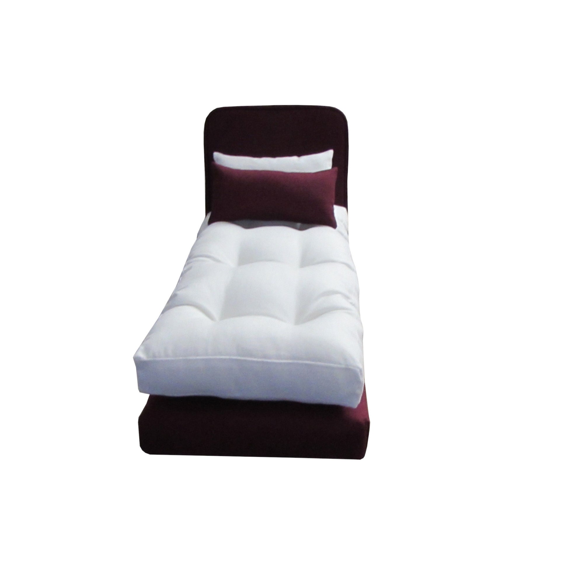 Upholstered Burgundy Doll Bed for 11.5-inch and 12-inch dolls Second view