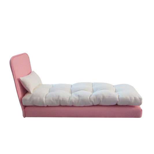 Upholstered Light Pink Doll Bed, Mattress, and Pillow for 11.5-inch and 12-inch dolls Side view