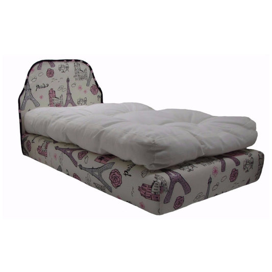Upholstered Paris Doll Bed for 18-inch dolls