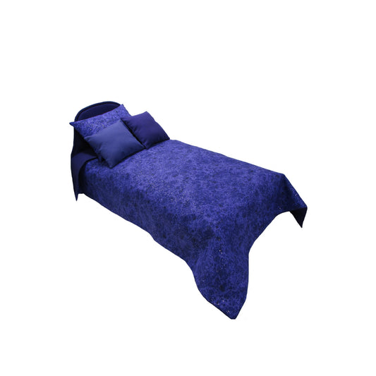 Upholstered Purple Doll Bed and Metallic Purple Doll Bedding for 14.5-inch dolls