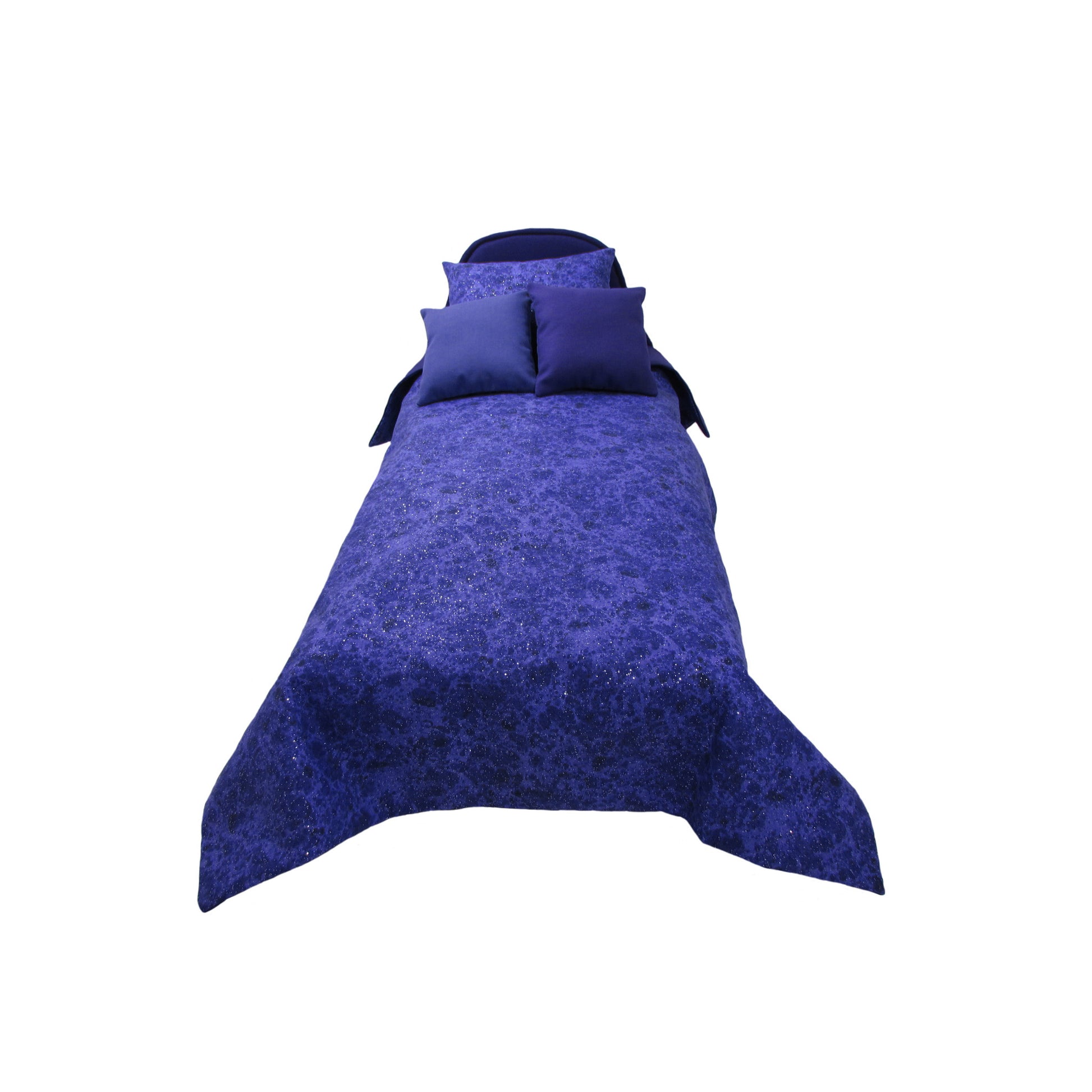 Upholstered Purple Doll Bed and Metallic Purple Doll Bedding for 14.5-inch dolls Second view