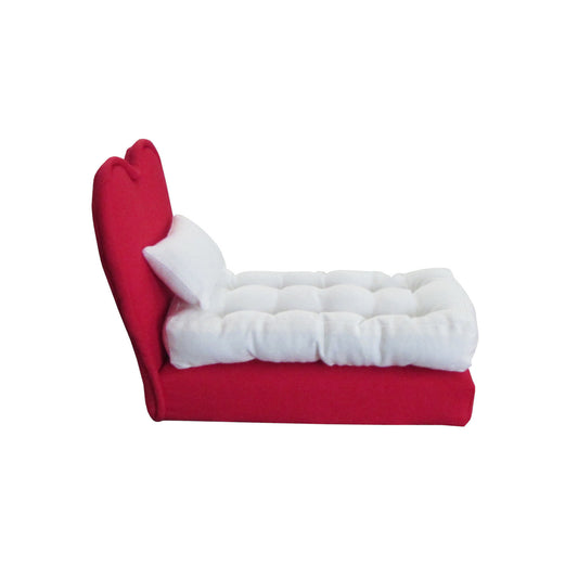 Upholstered Red Heart Doll Bed for 6.5-inch dolls