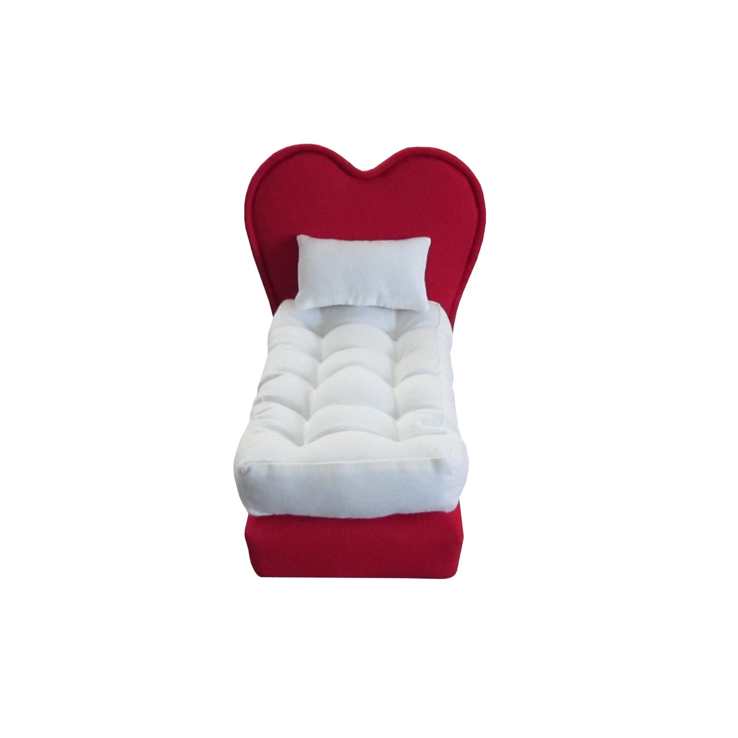 Upholstered Red Heart Doll Bed for 6.5-inch dolls Second view