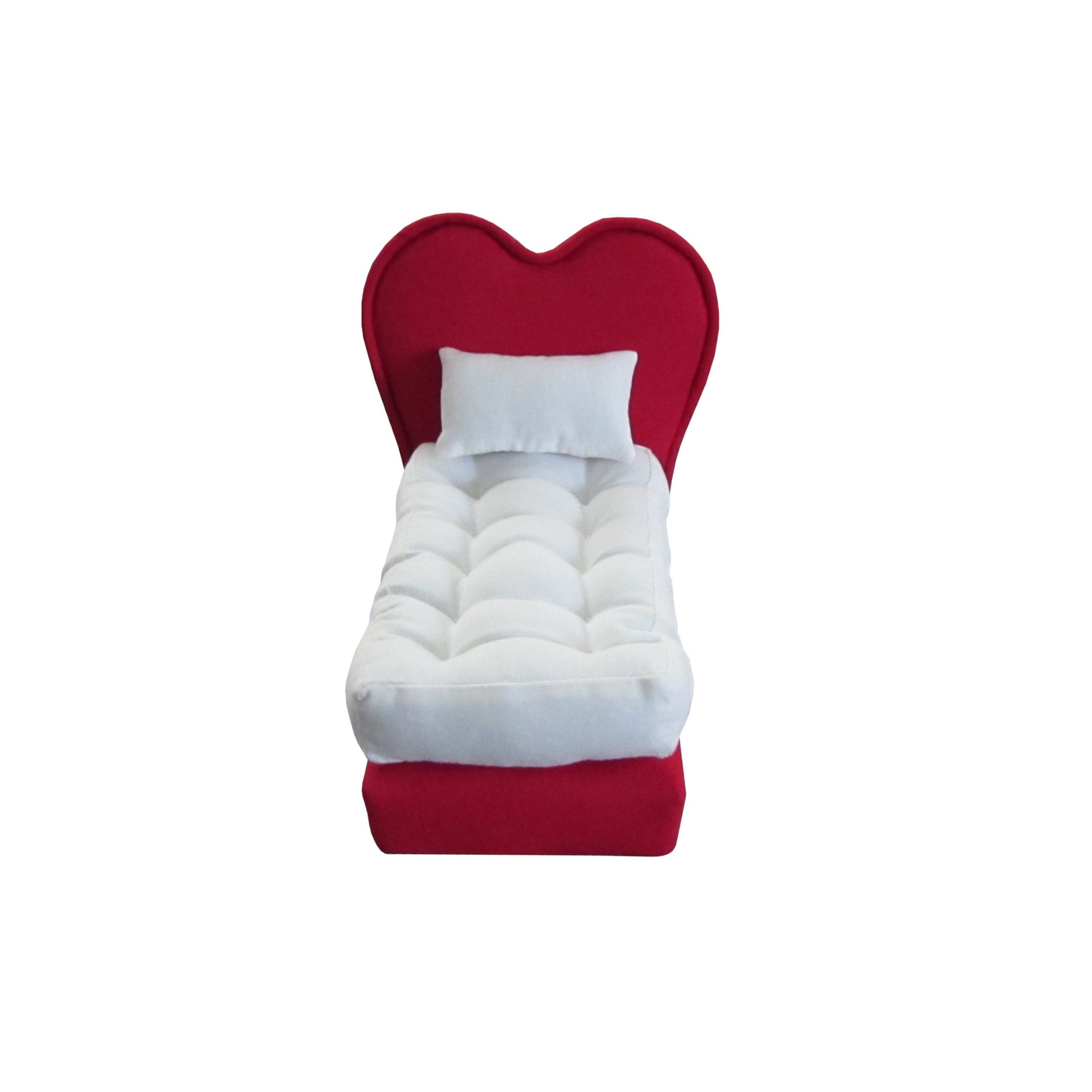 Upholstered Red Heart Doll Bed for 6.5-inch dolls Second view
