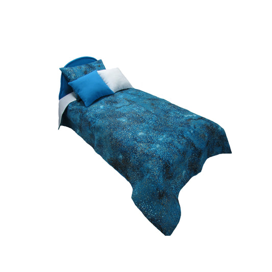 Upholstered Turquoise Doll Bed and Metallic Turquoise Doll Bedding for 14.5-inch dolls