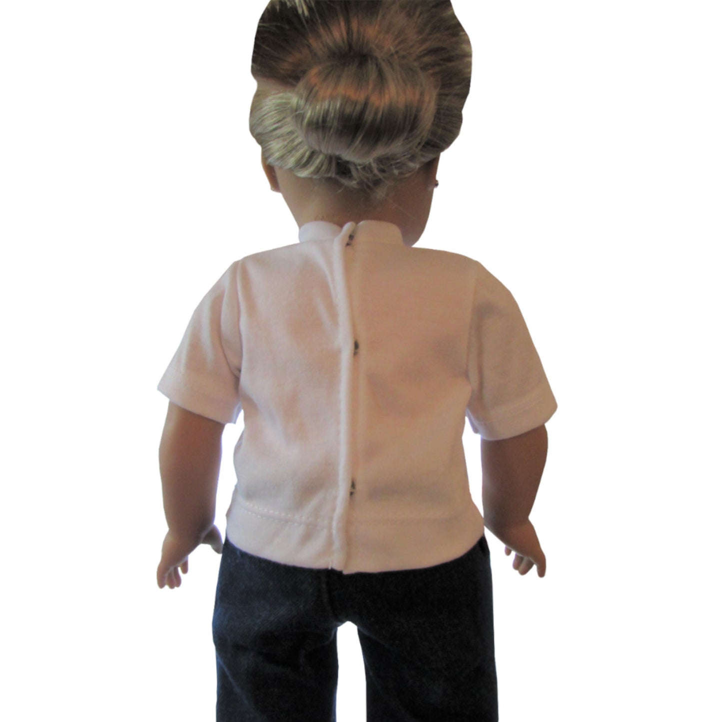 White Short Sleeve Shirt with Rhinestone Flag for 18-inch dolls