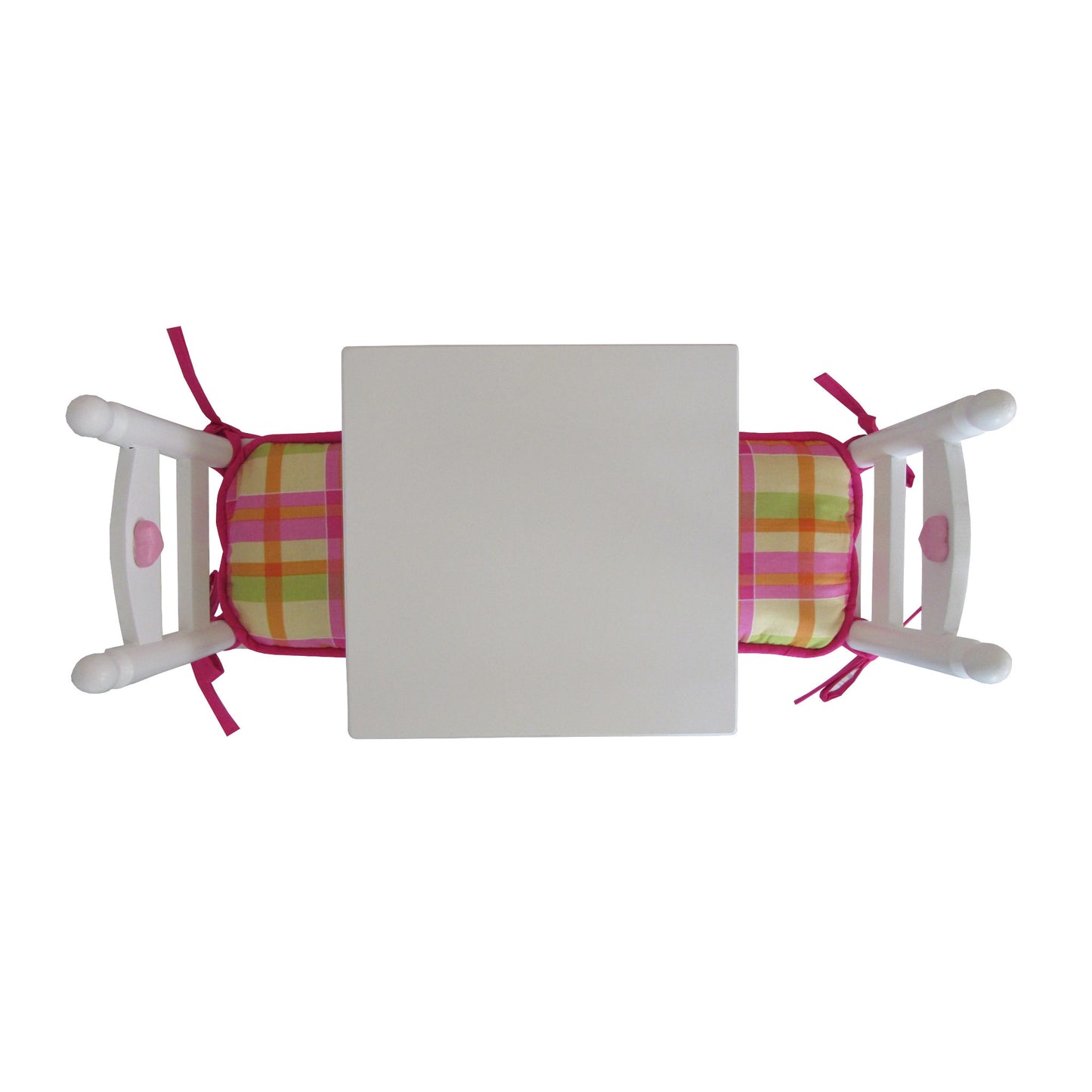 Yellow, Orange, Pink, and Green Plaid Doll Chair Cushions for 18-inch dolls Second view
