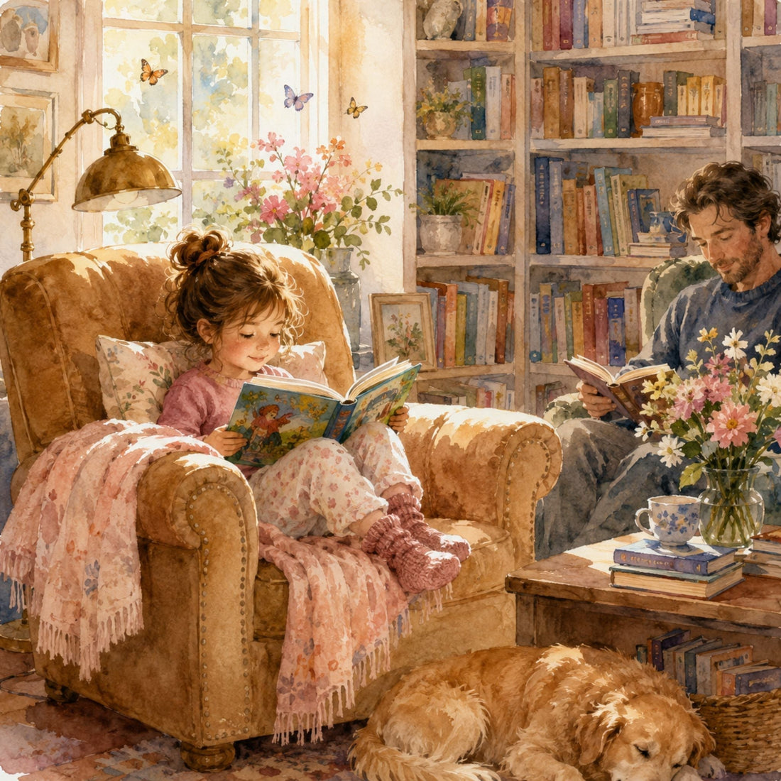 Child enjoying daily reading time in a cozy home reading nook.