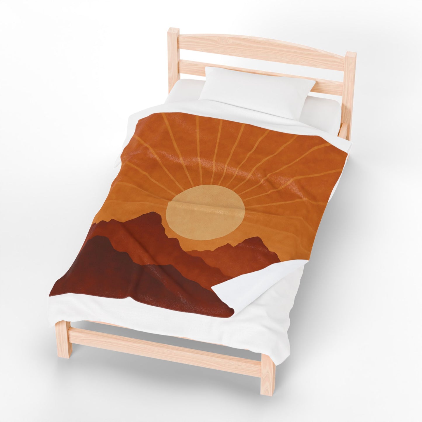 Desert Sunset Mountains Velveteen Plush Blanket – Burnt Orange & Terracotta Landscape Throw