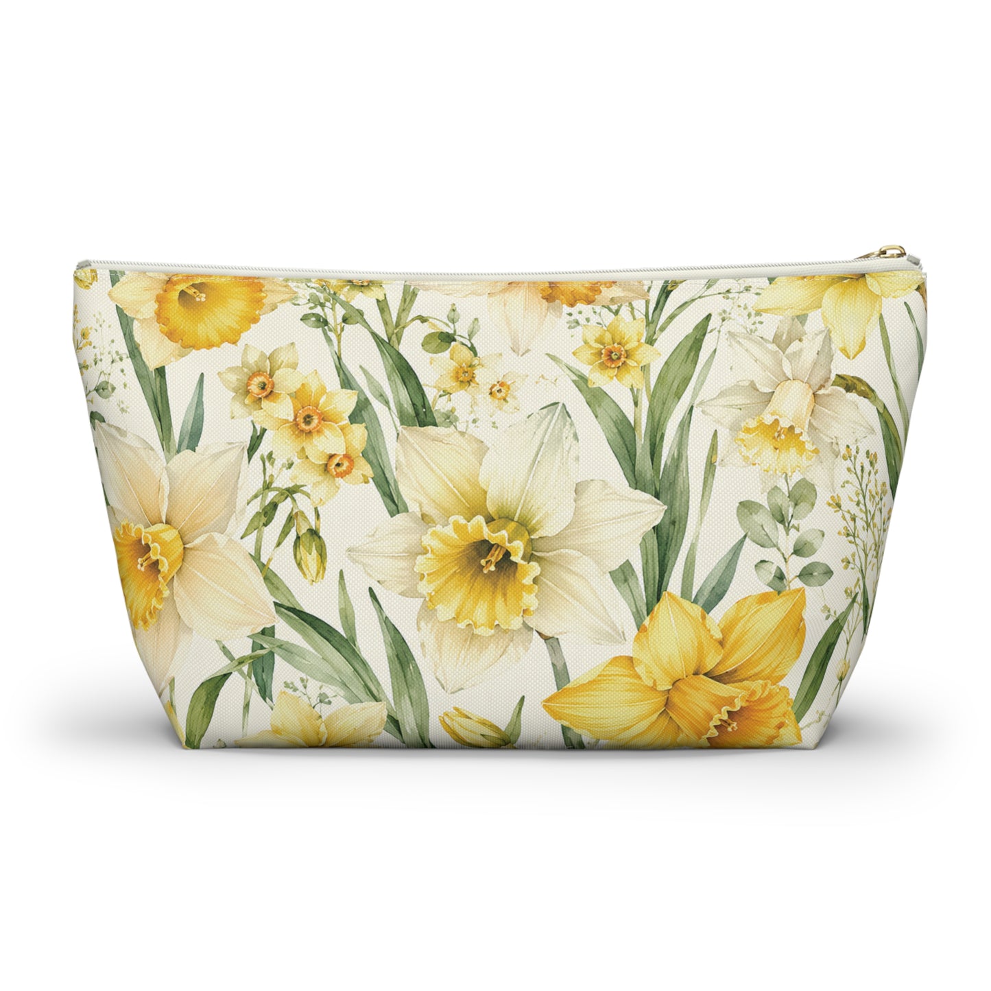 Daffodil Floral T-Bottom Accessory Pouch — Spring Makeup & Travel Organizer