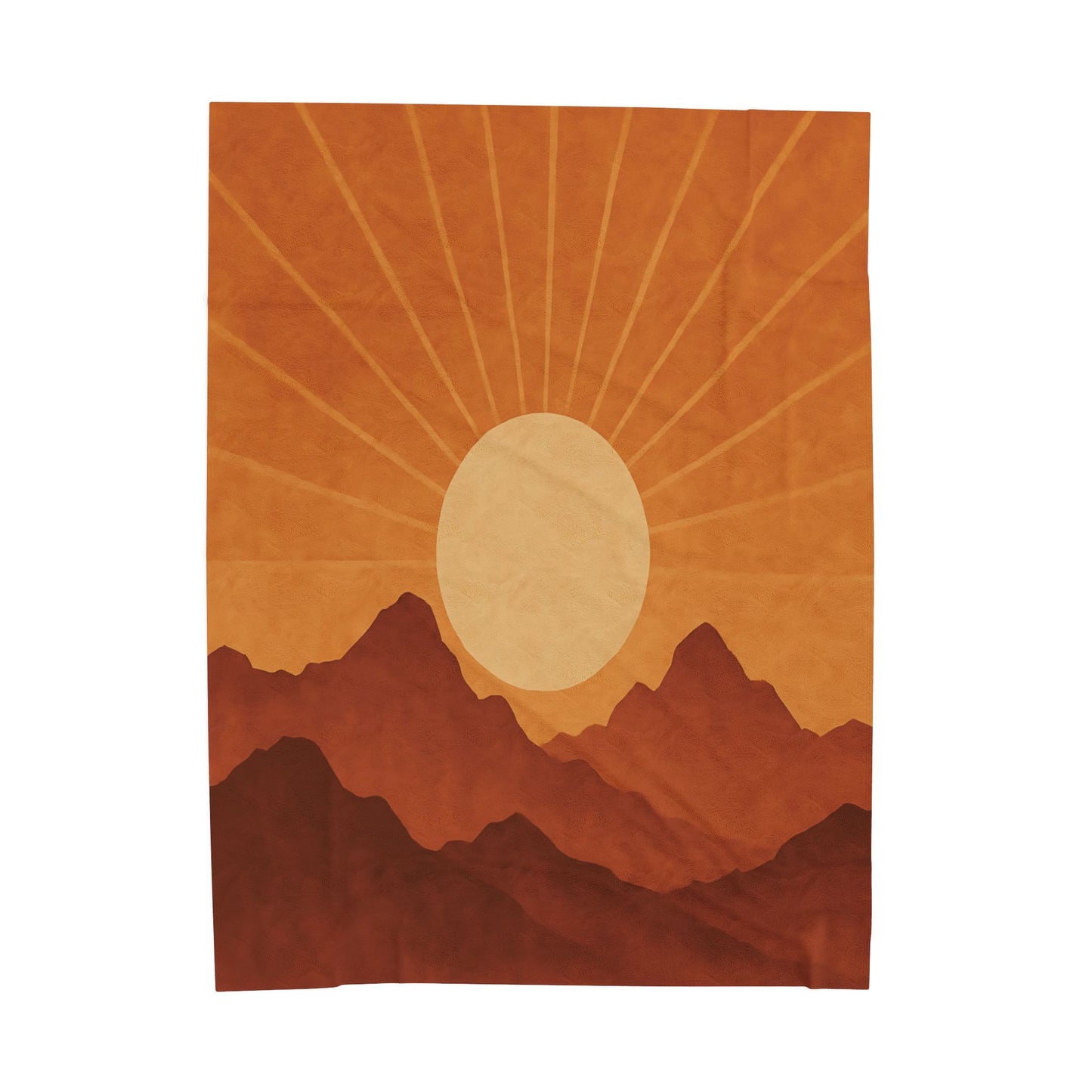 Desert Sunset Mountains Velveteen Plush Blanket – Burnt Orange & Terracotta Landscape Throw