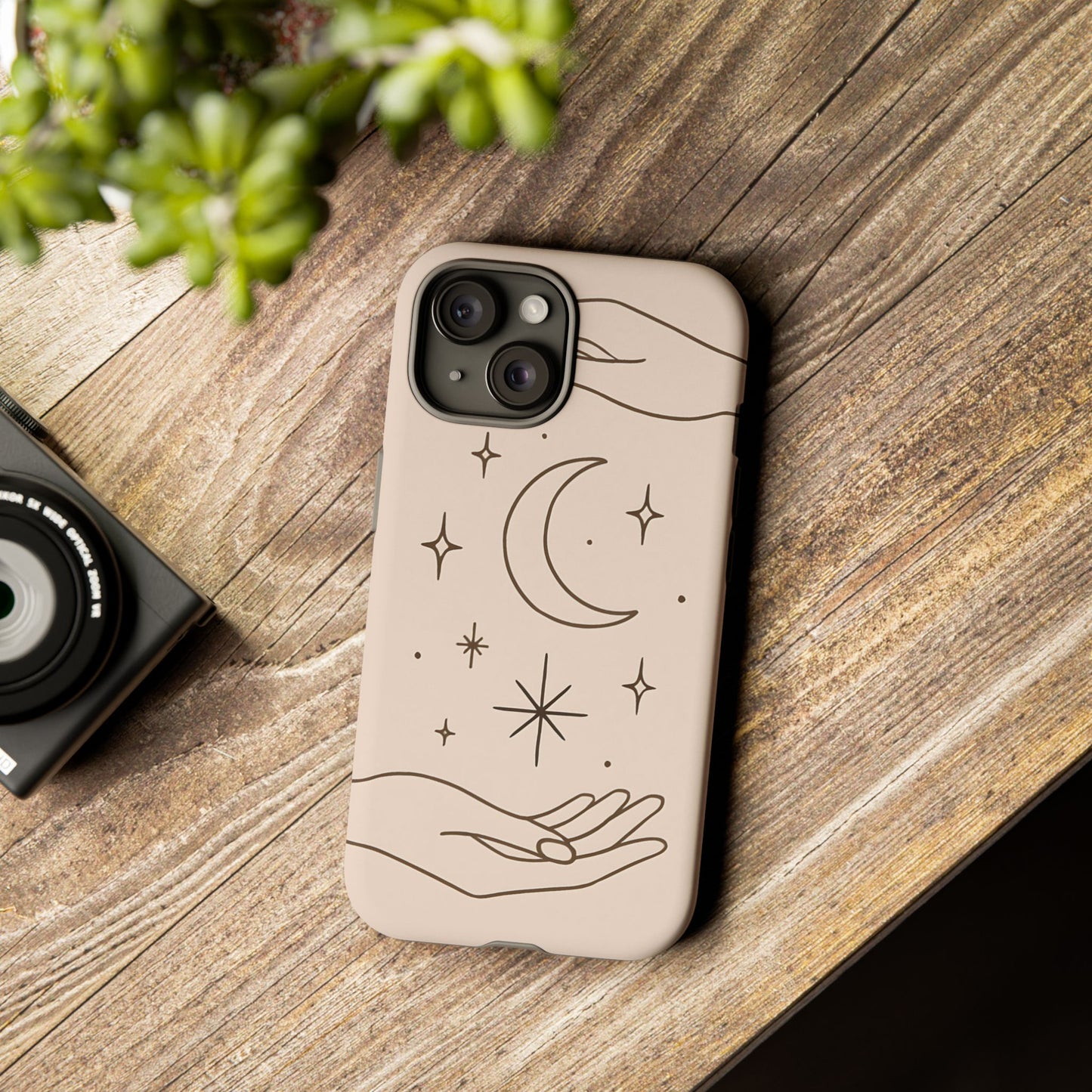 Mystic Minimalist Hands & Moon Phone Case – Celestial Line Art Design