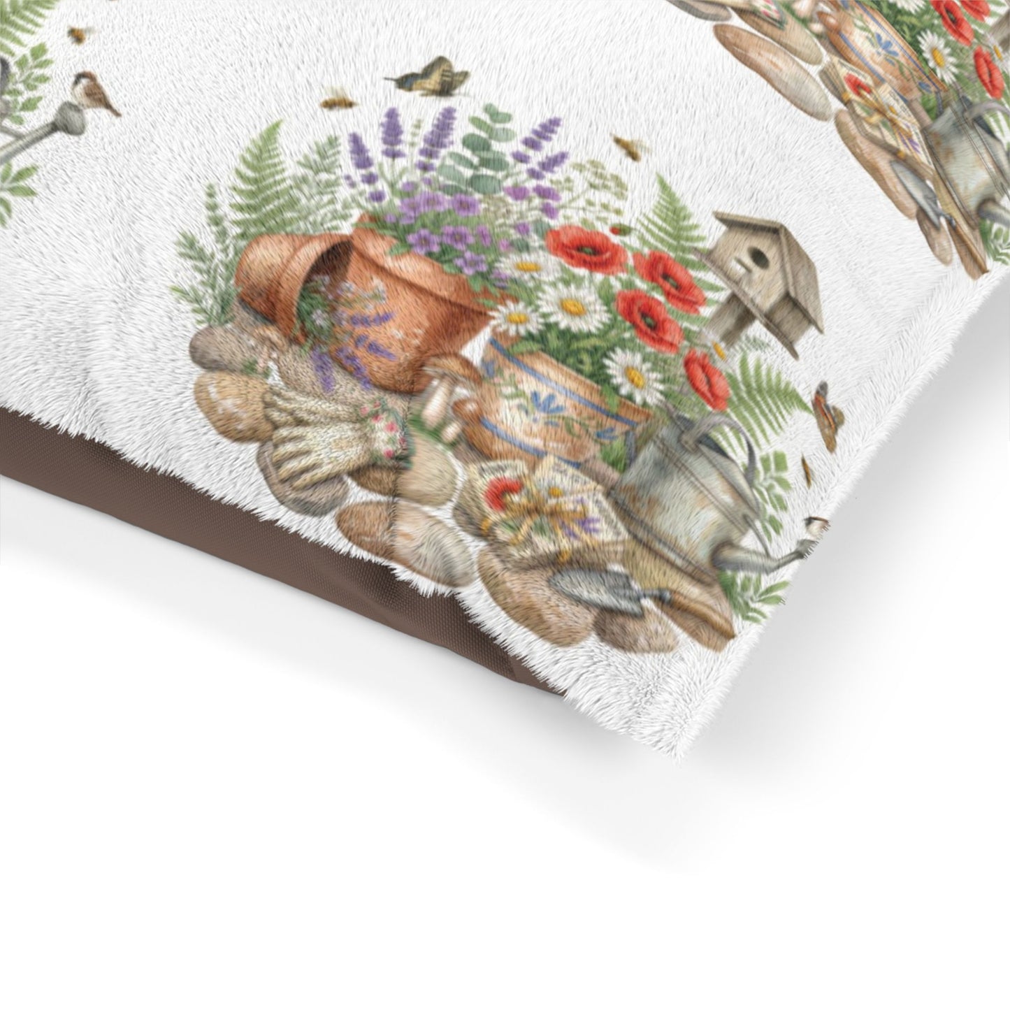 Floral Garden Pet Bed – Watercolor Birdhouse & Flowers