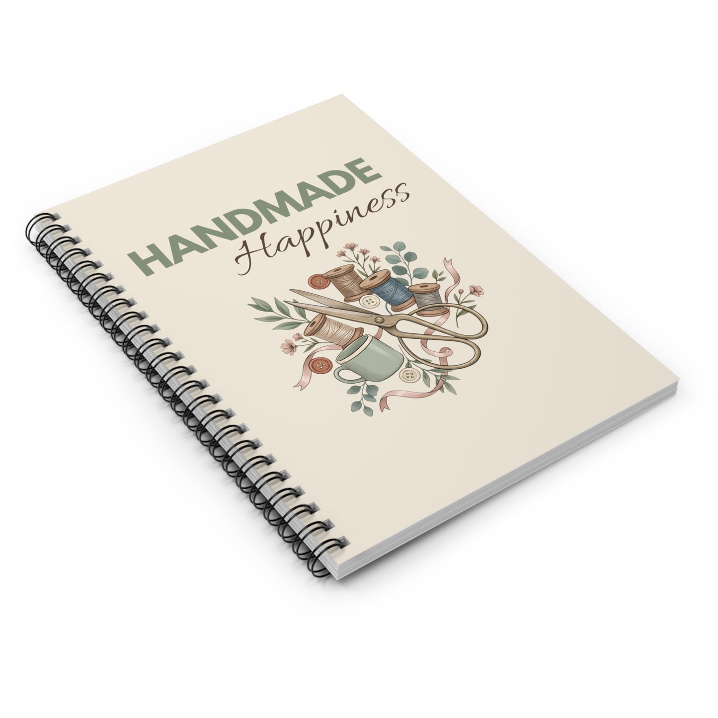 Handmade Happiness Spiral Notebook — Sewing & Craft Journal, Ruled Lined Notebook
