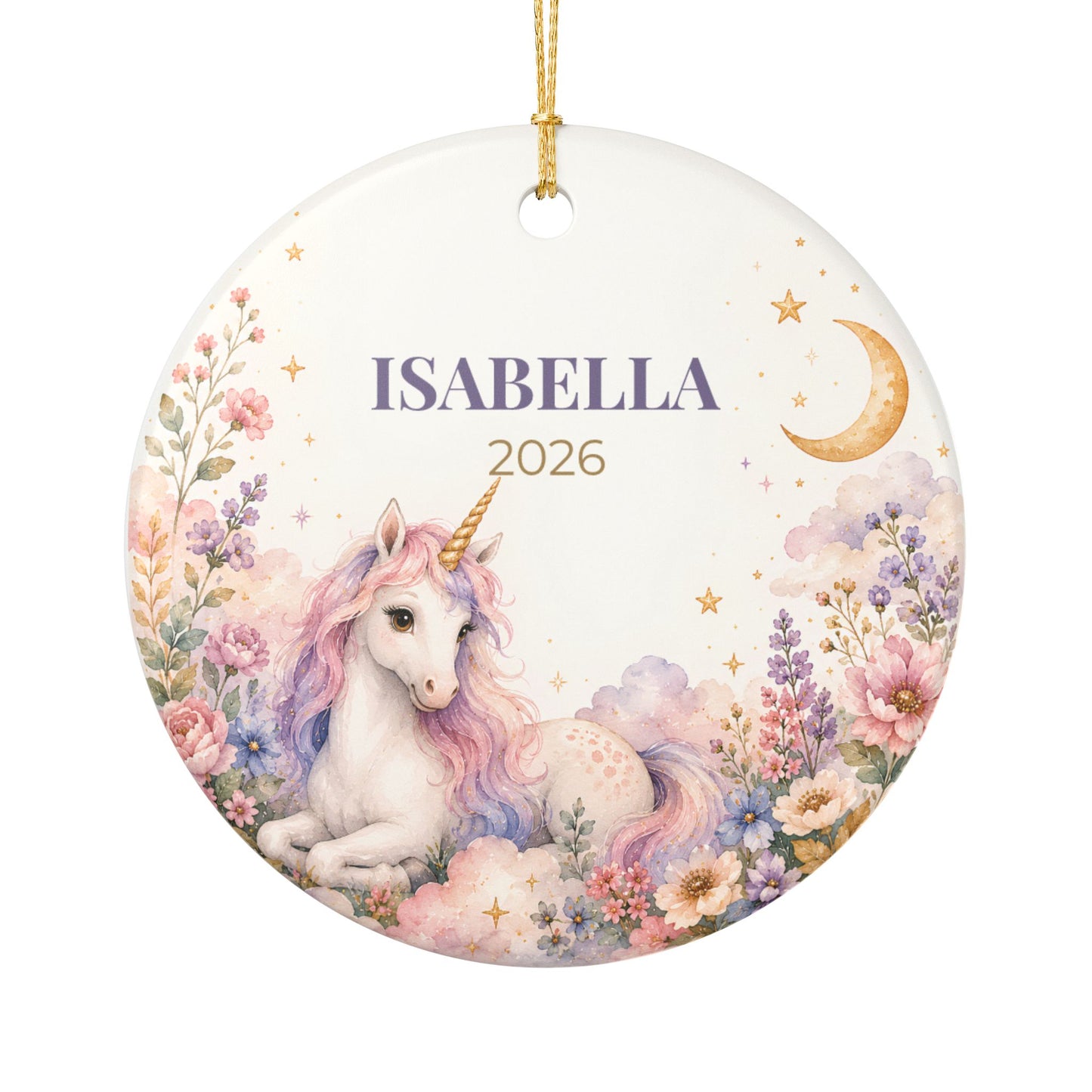 Personalized Unicorn Ceramic Ornament — Custom Name & Year (e.g., ISABELLA 2026)