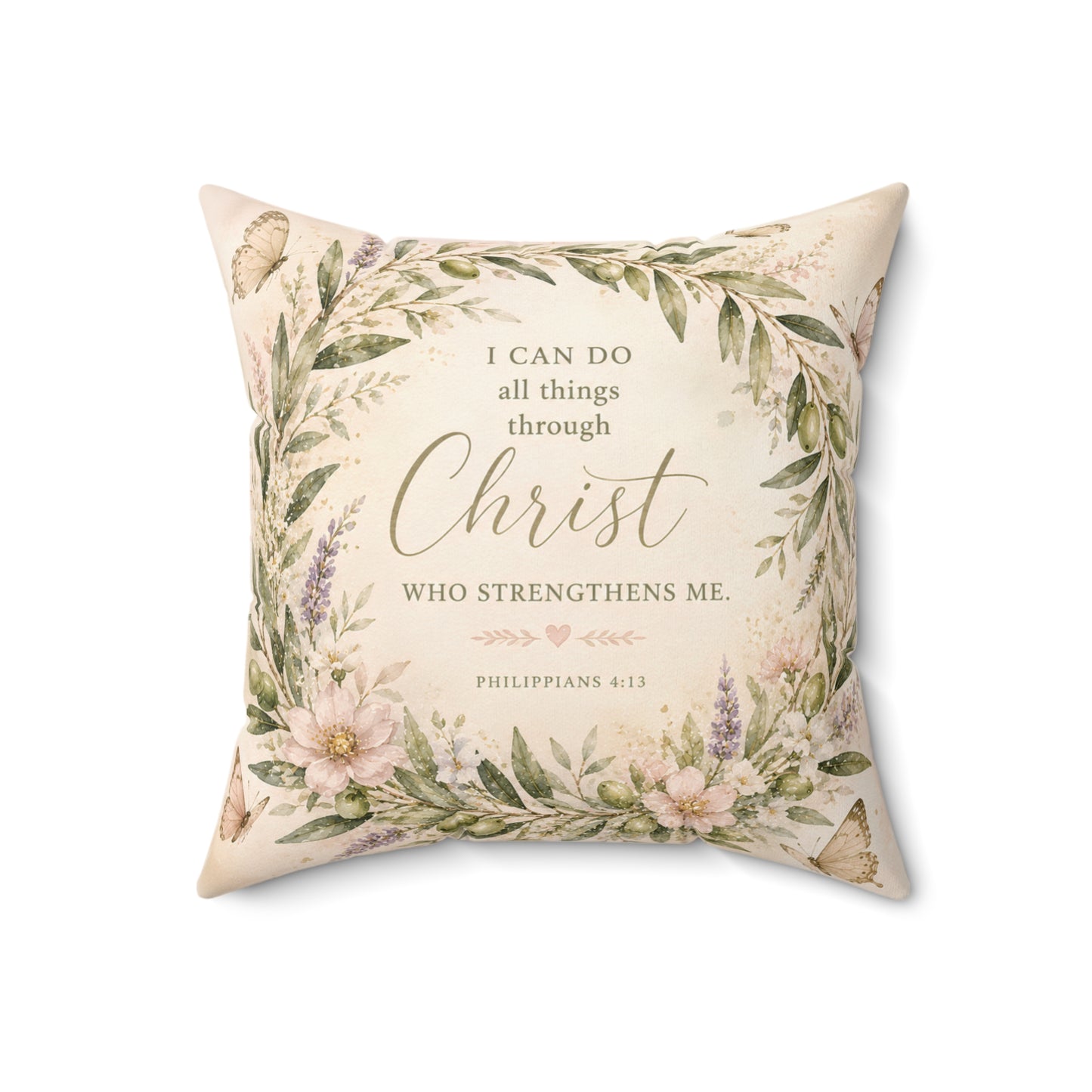 Inspirational Christian Pillow - "I Can Do All Things Through Christ" Floral Throw Pillow
