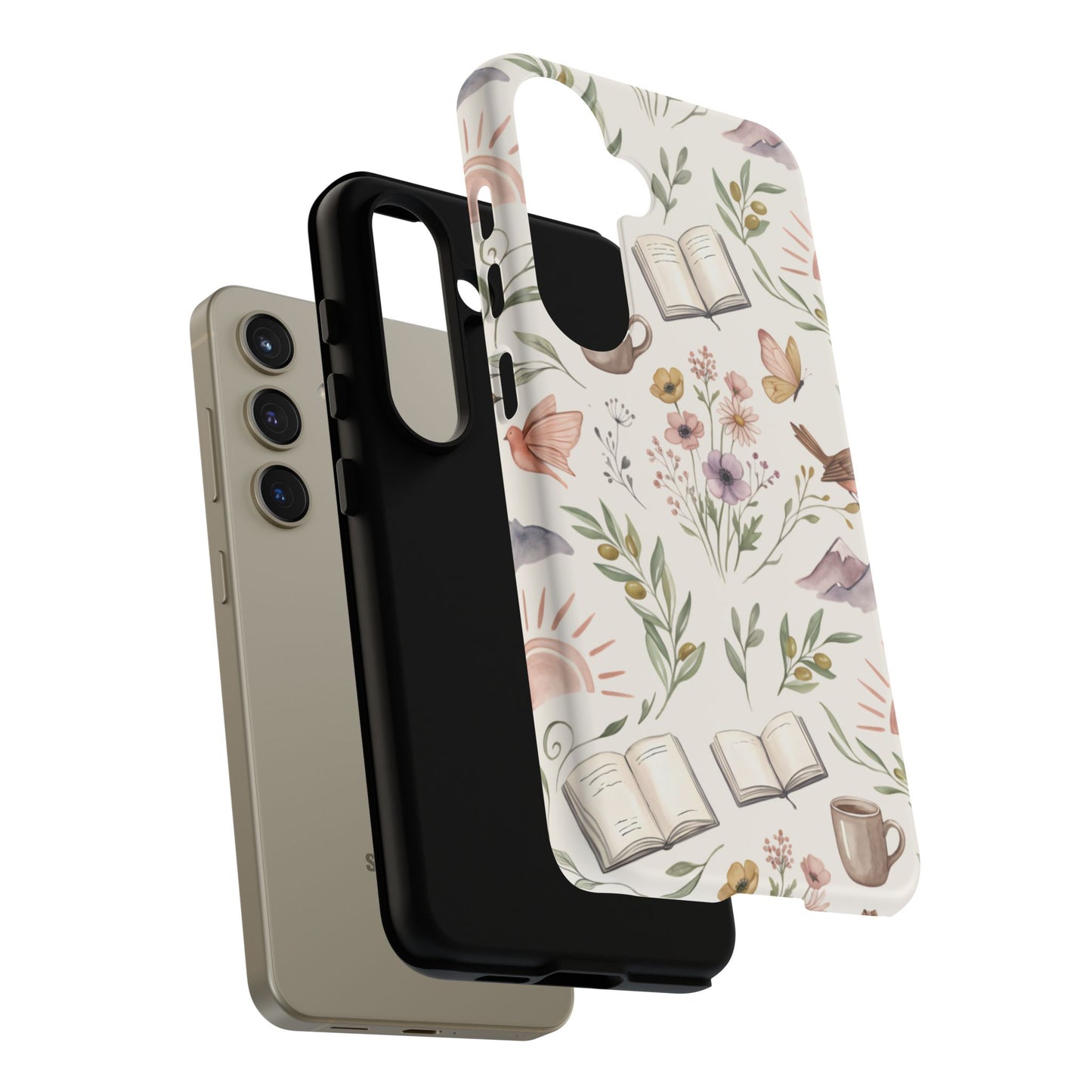 Floral Reading Phone Case — Cozy Books & Coffee Pattern Tough Case