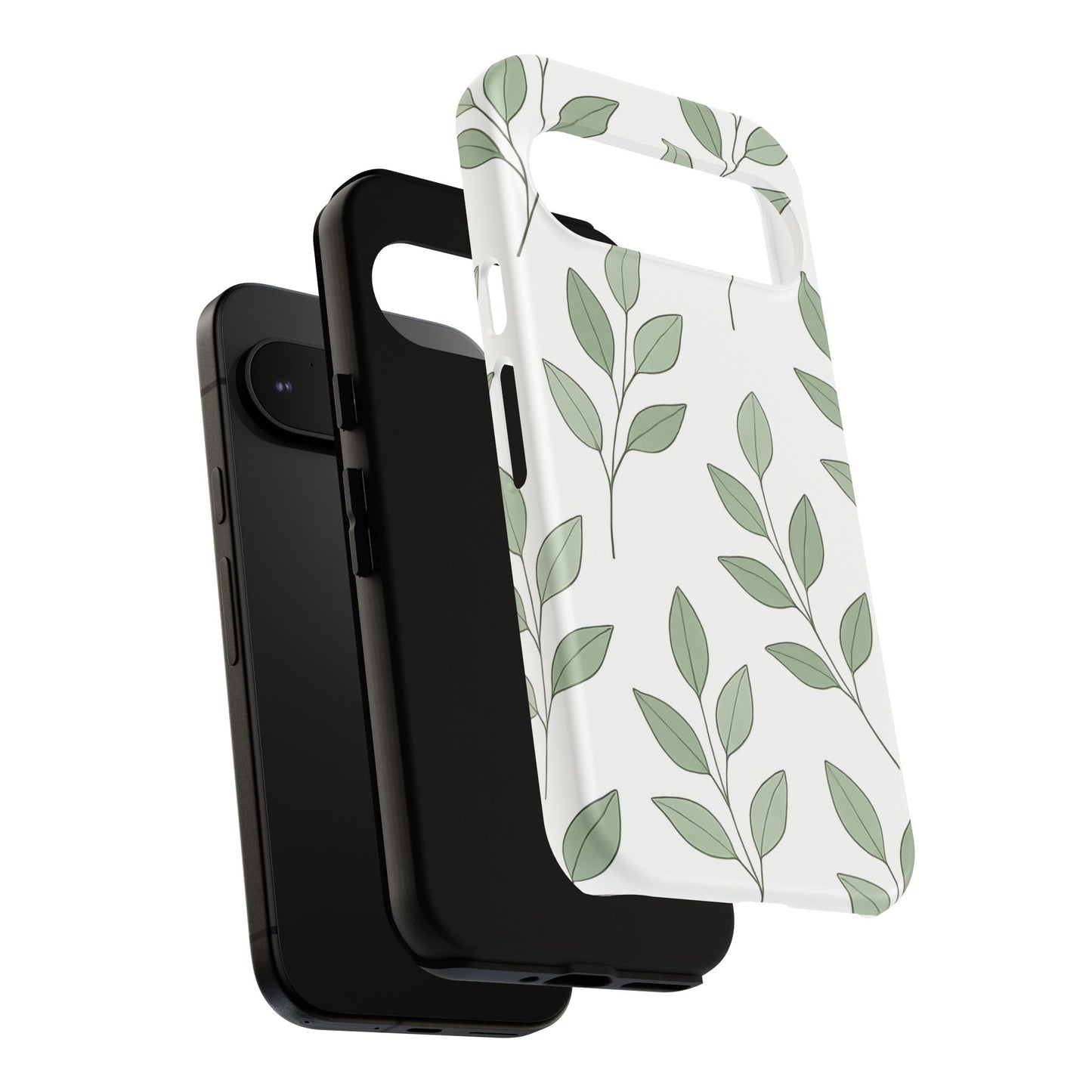 Minimalist Green Leaf Phone Case – Elegant Botanical Pattern on White