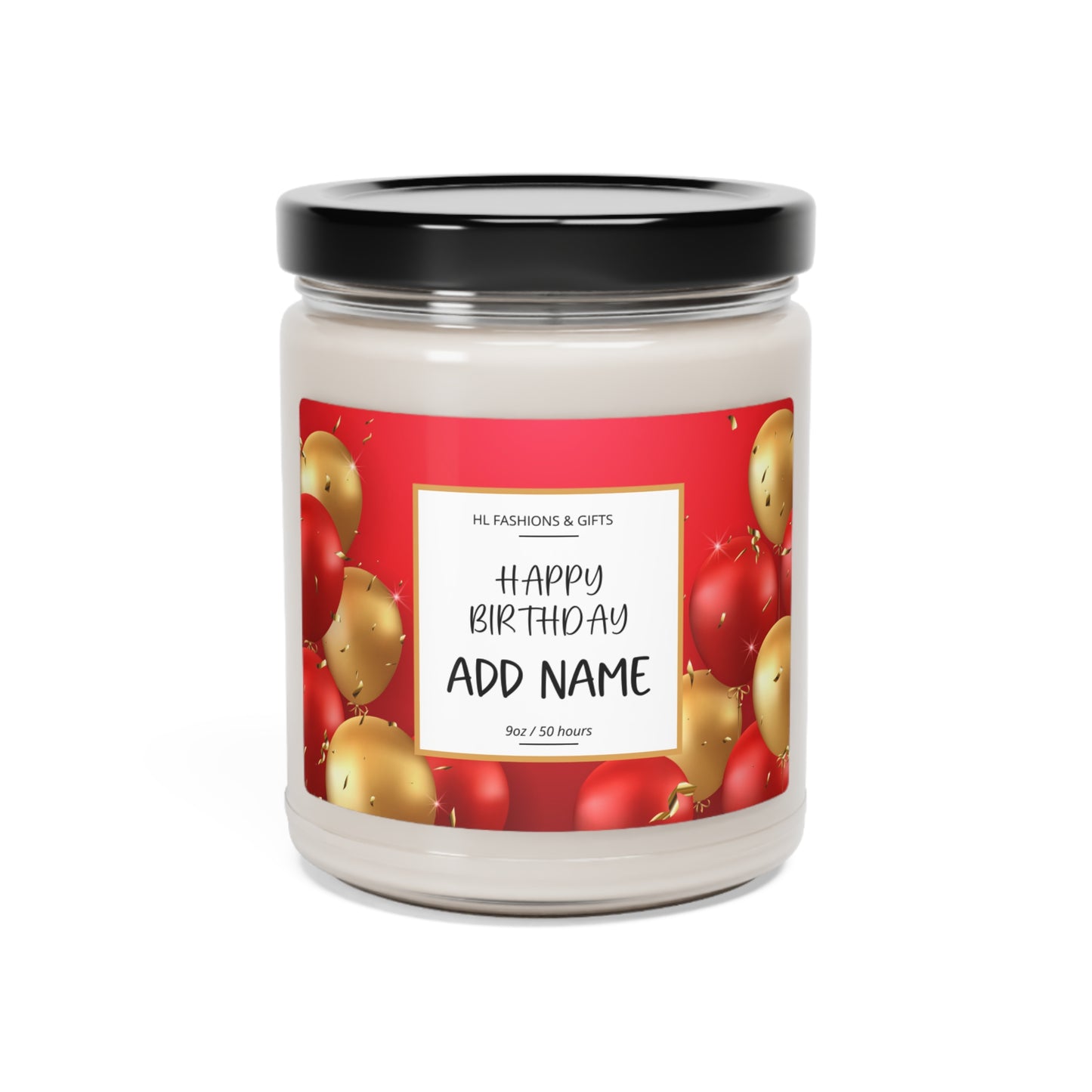 Custom Happy Birthday Soy Candle - Red Balloons