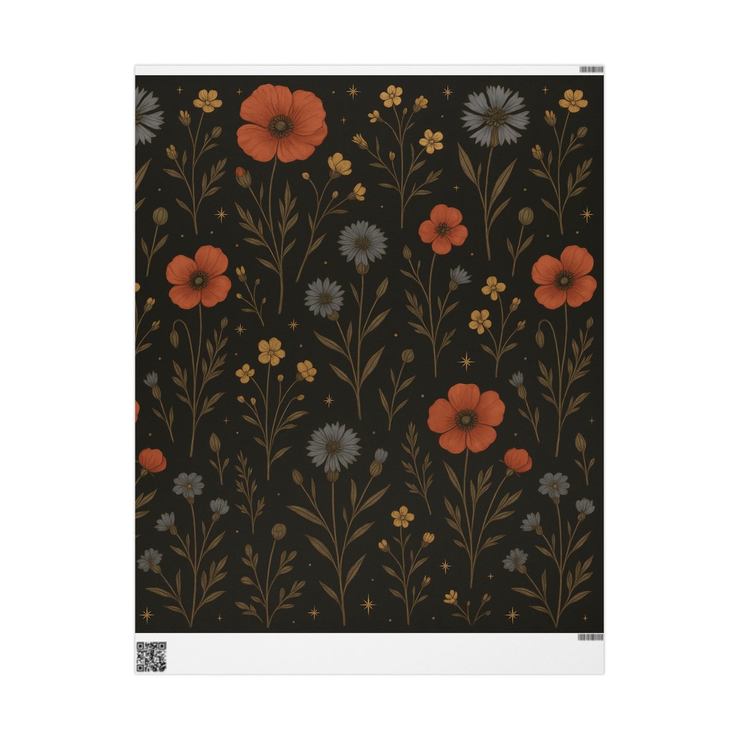 Moody Wildflower Wrapping Paper – Vintage Floral on Black Background