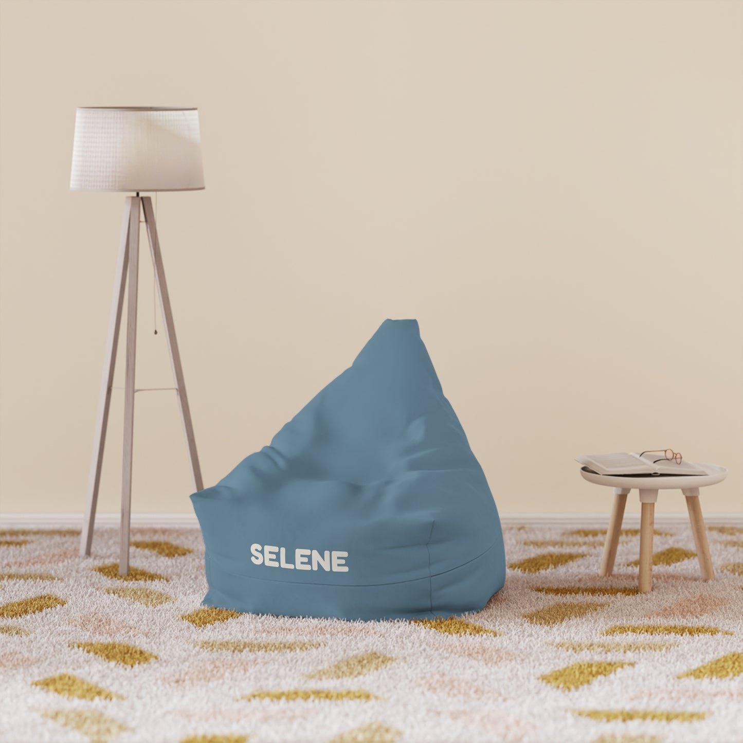 Personalized Blue Bean Bag Cover – Custom Name "SELENE" Cozy Lounge Pouf