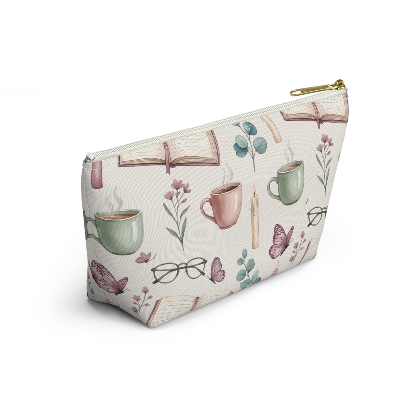 Cozy Reading Accessory Pouch — Book, Tea & Candle Pattern