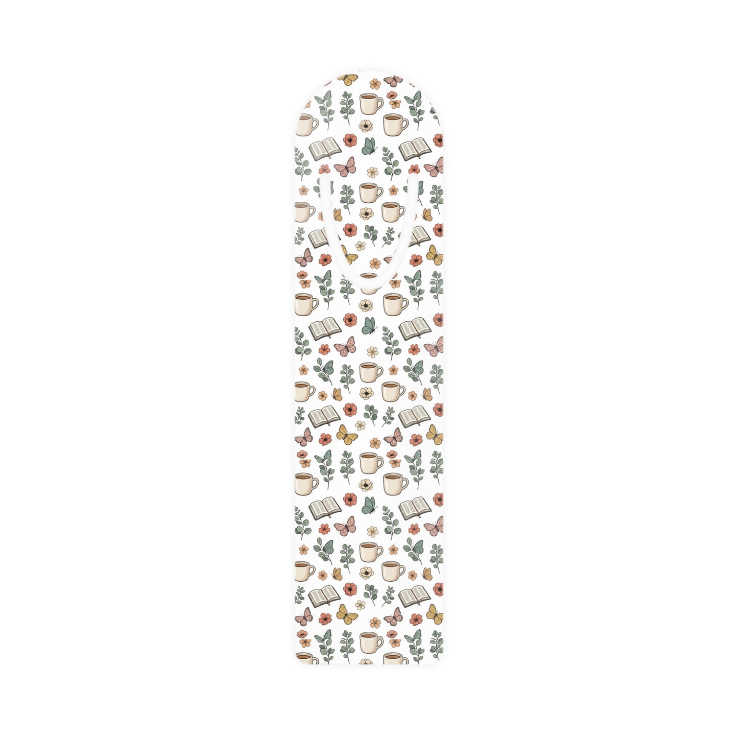 Cozy Reading Metal Bookmark — Tea, Books & Leaves Pattern