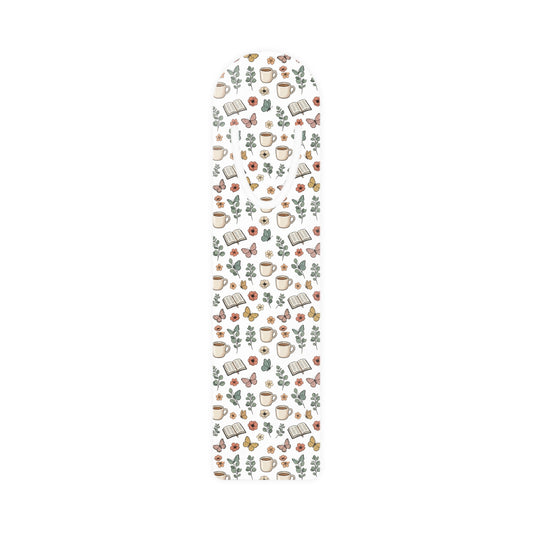 Cozy Reading Metal Bookmark — Tea, Books & Leaves Pattern