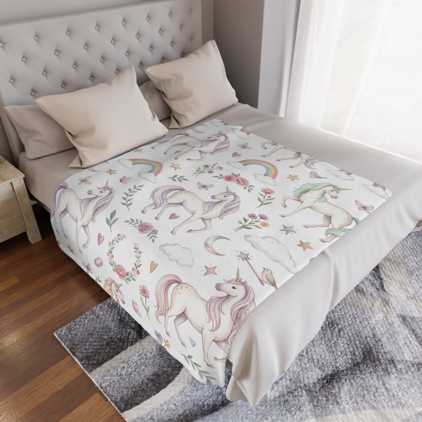 Unicorn Rainbow Minky Blanket – Soft Pastel Fantasy Throw for Kids & Nursery