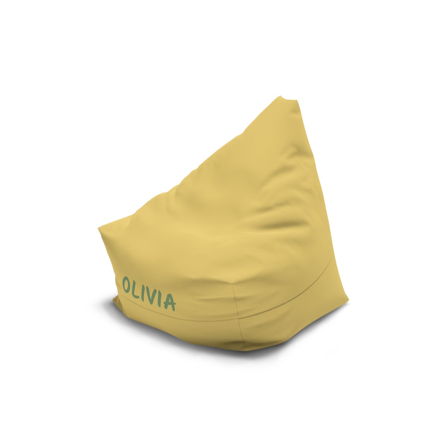 Personalized Bean Bag Cover — Yellow Kids Chair with Name "Olivia"