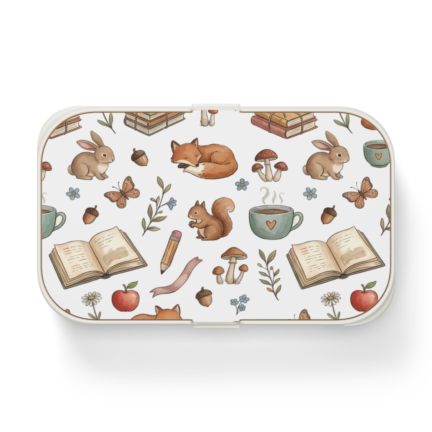 Woodland Reading Bento Lunch Box – Cute Fox, Bunny & Book Pattern