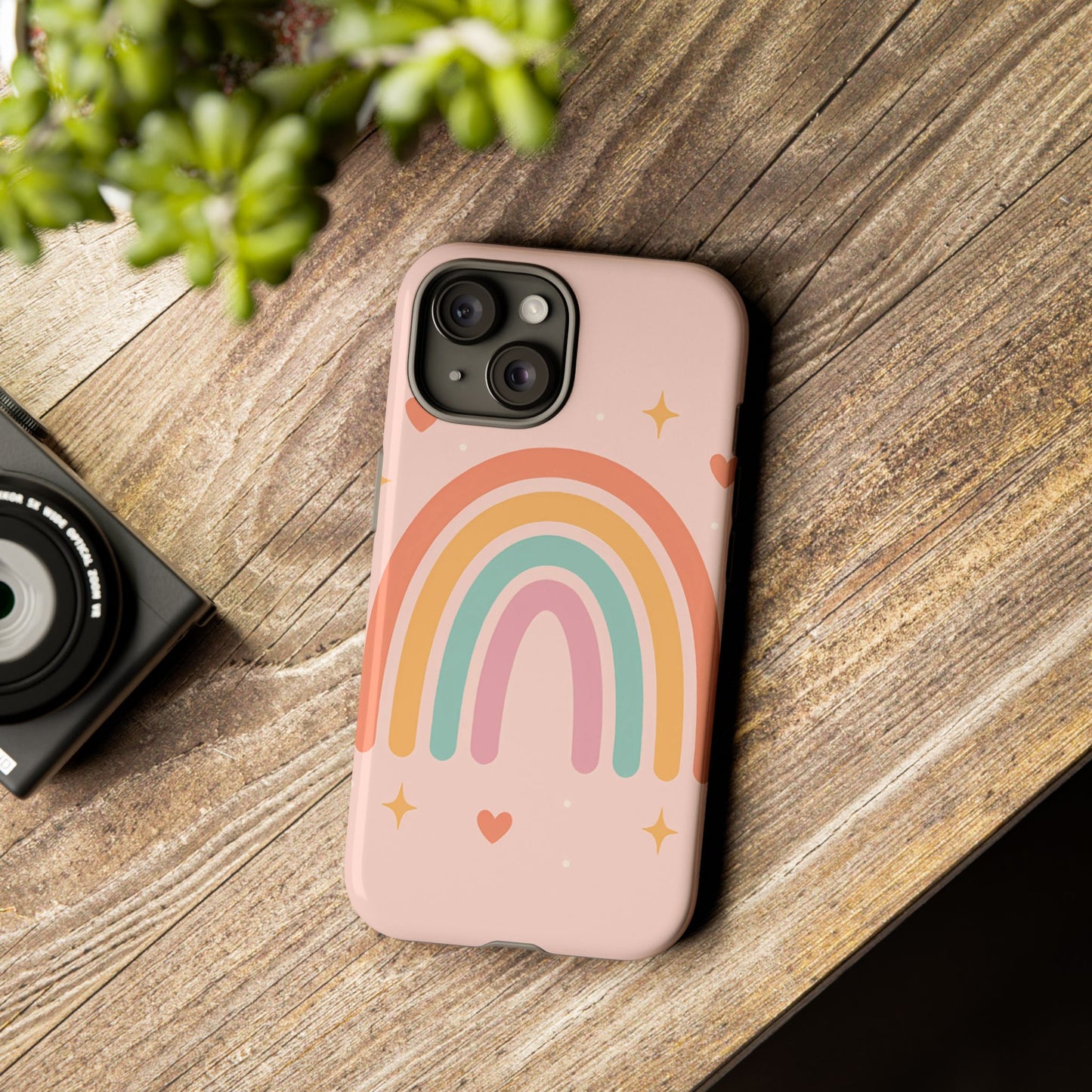 Pastel Rainbow Heart Phone Case – Cute Boho Aesthetic in Soft Pink
