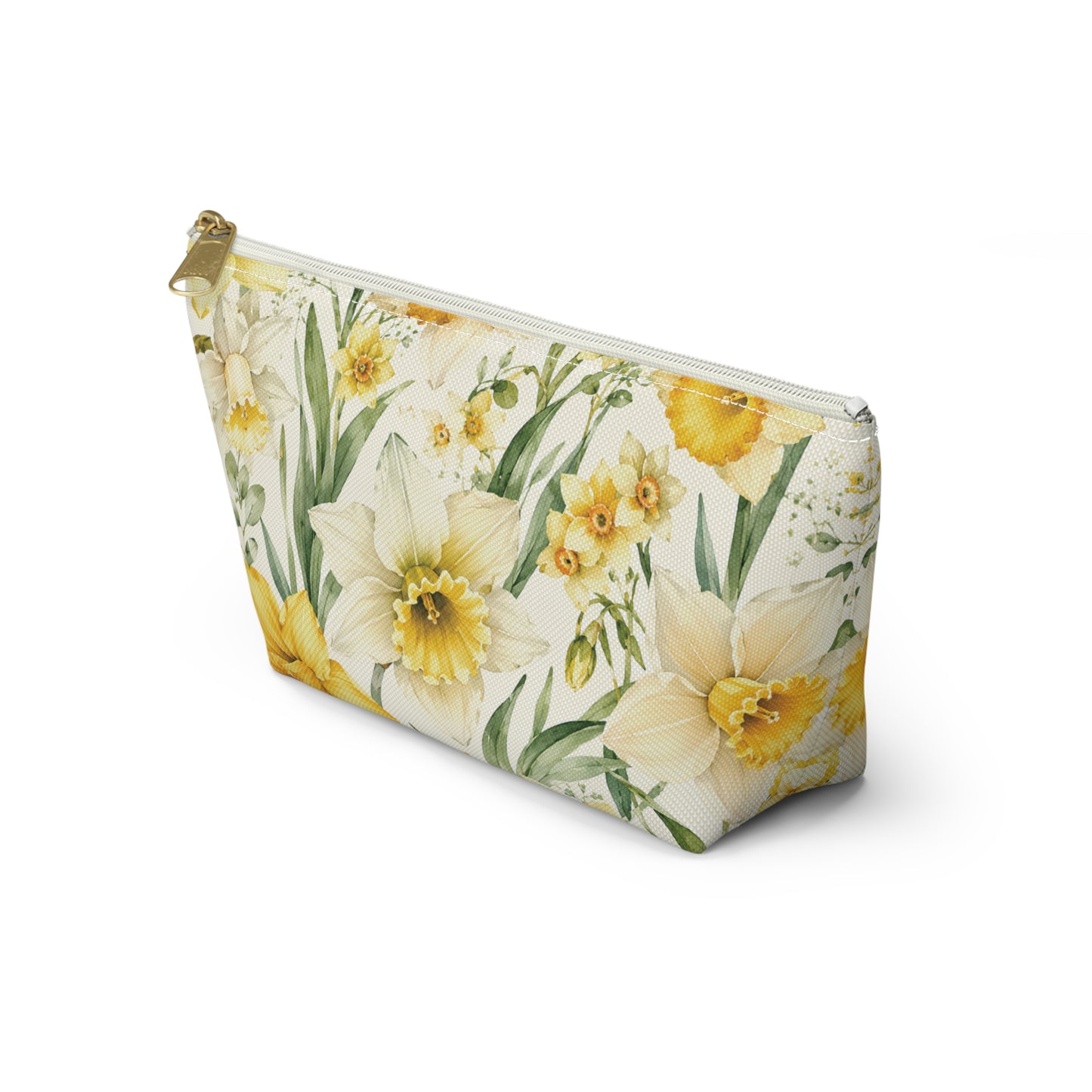 Daffodil Floral T-Bottom Accessory Pouch — Spring Makeup & Travel Organizer