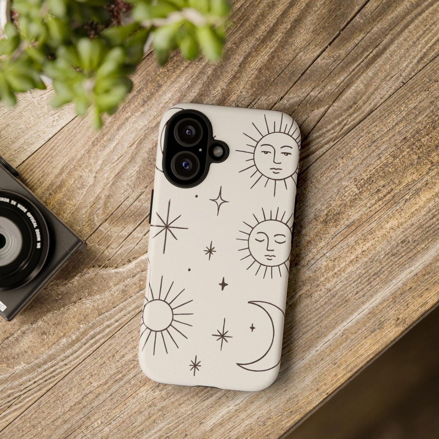 Celestial Moon & Sun Line Art iPhone Case – Minimalist Boho Cosmic Design