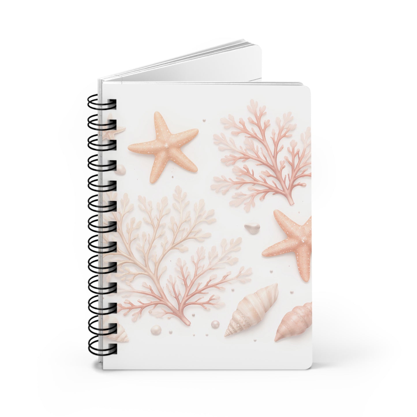 Seashell & Starfish Spiral Journal — Coastal Floral Notebook