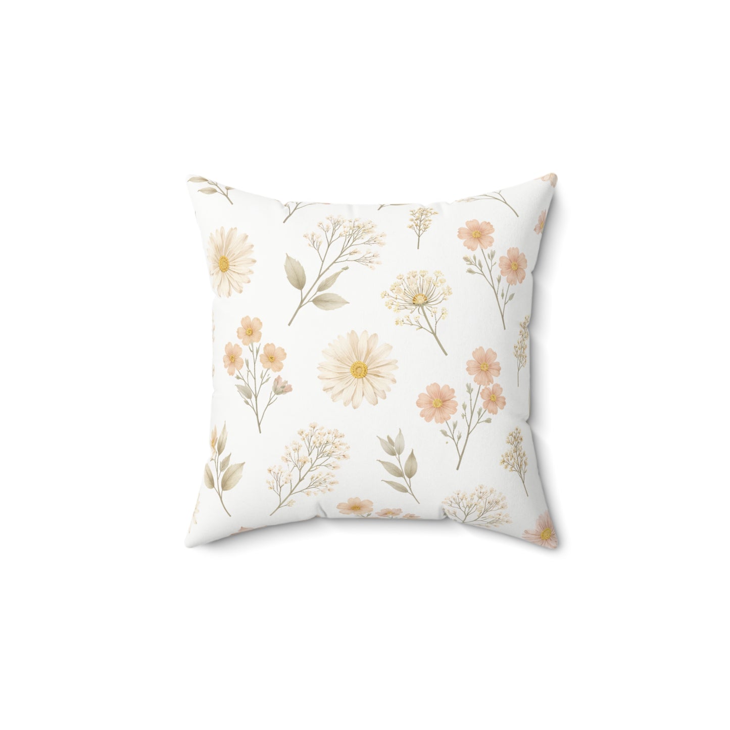 Dainty Wildflower Square Pillow — Pastel Floral Decorative Cushion