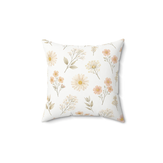 Dainty Wildflower Square Pillow — Pastel Floral Decorative Cushion