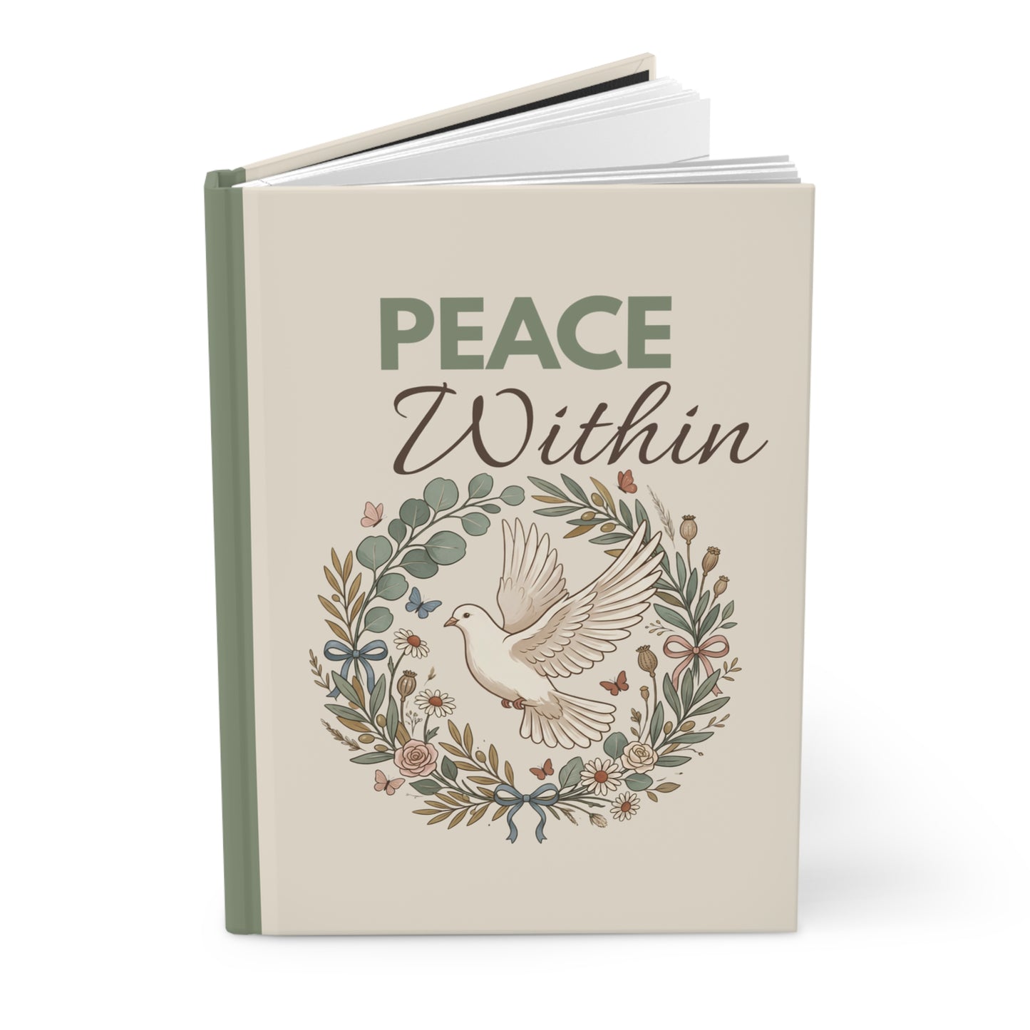 Peace Within Hardcover Journal — Dove & Floral Wreath Inspirational Notebook