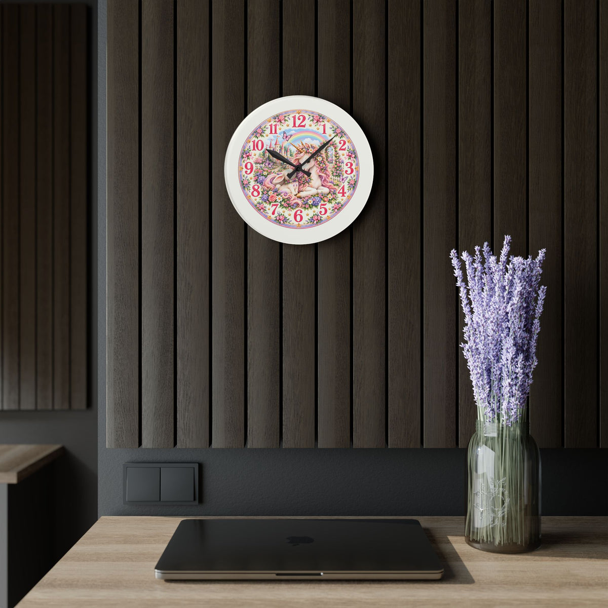 Floral Unicorn Acrylic Wall Clock