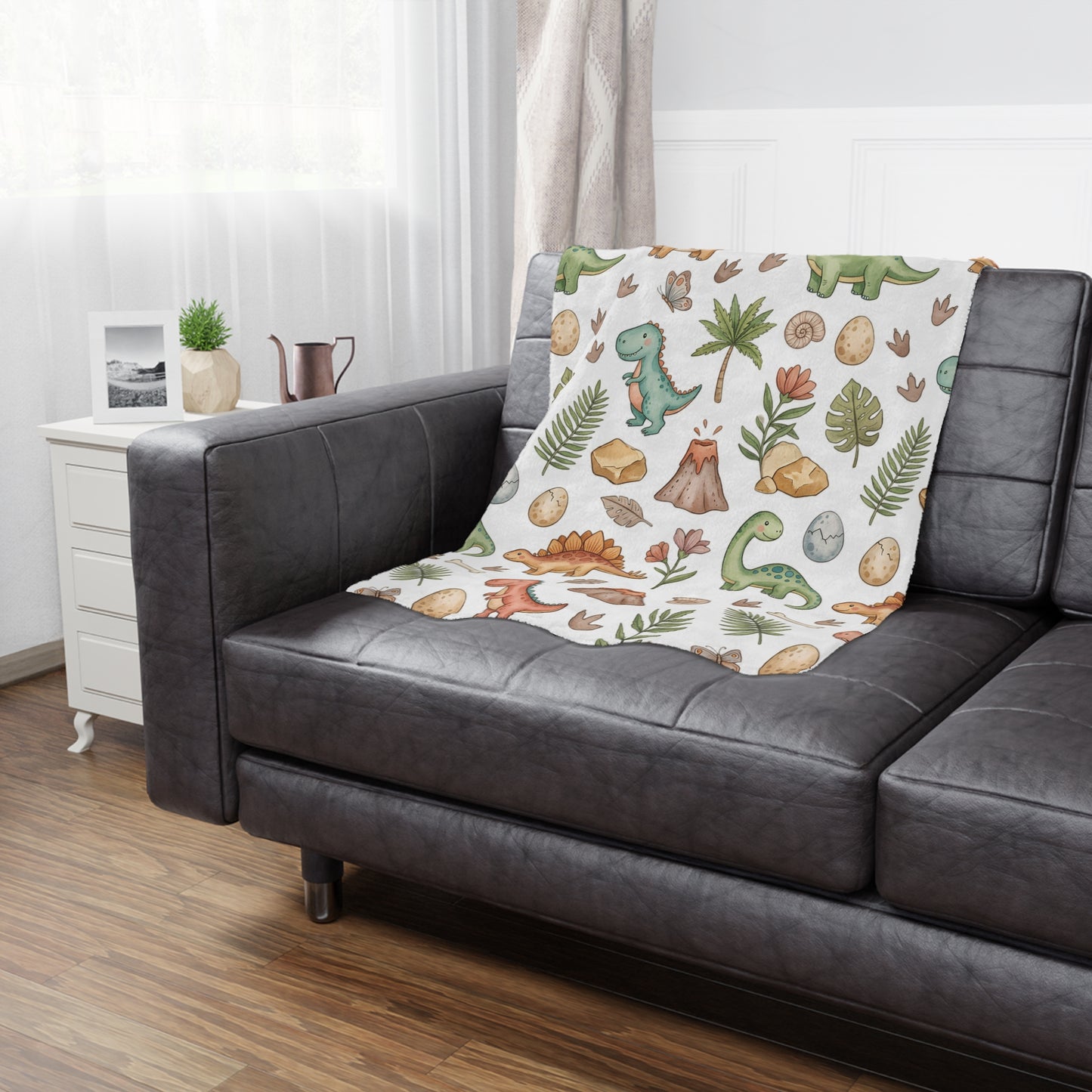 Dino Nursery Minky Blanket — Cute Watercolor Dinosaurs Baby Throw