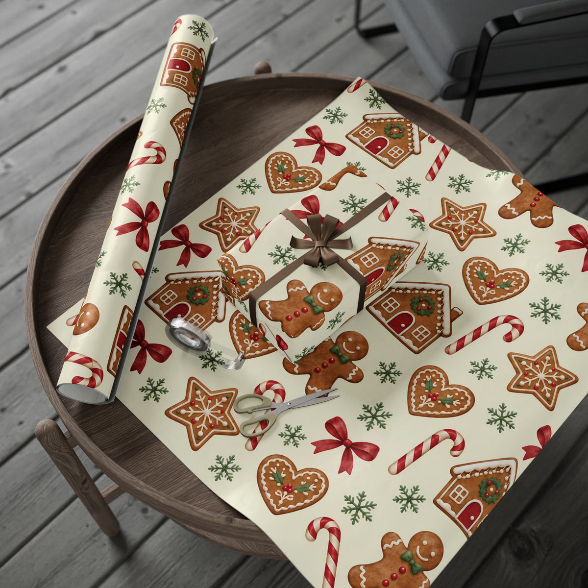 Christmas Candy Cane & Gingerbread Wrapping Paper