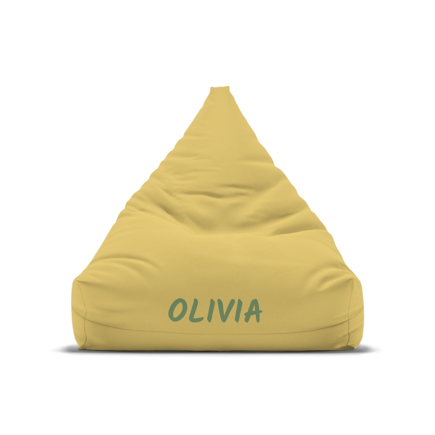 Personalized Bean Bag Cover — Yellow Kids Chair with Name "Olivia"