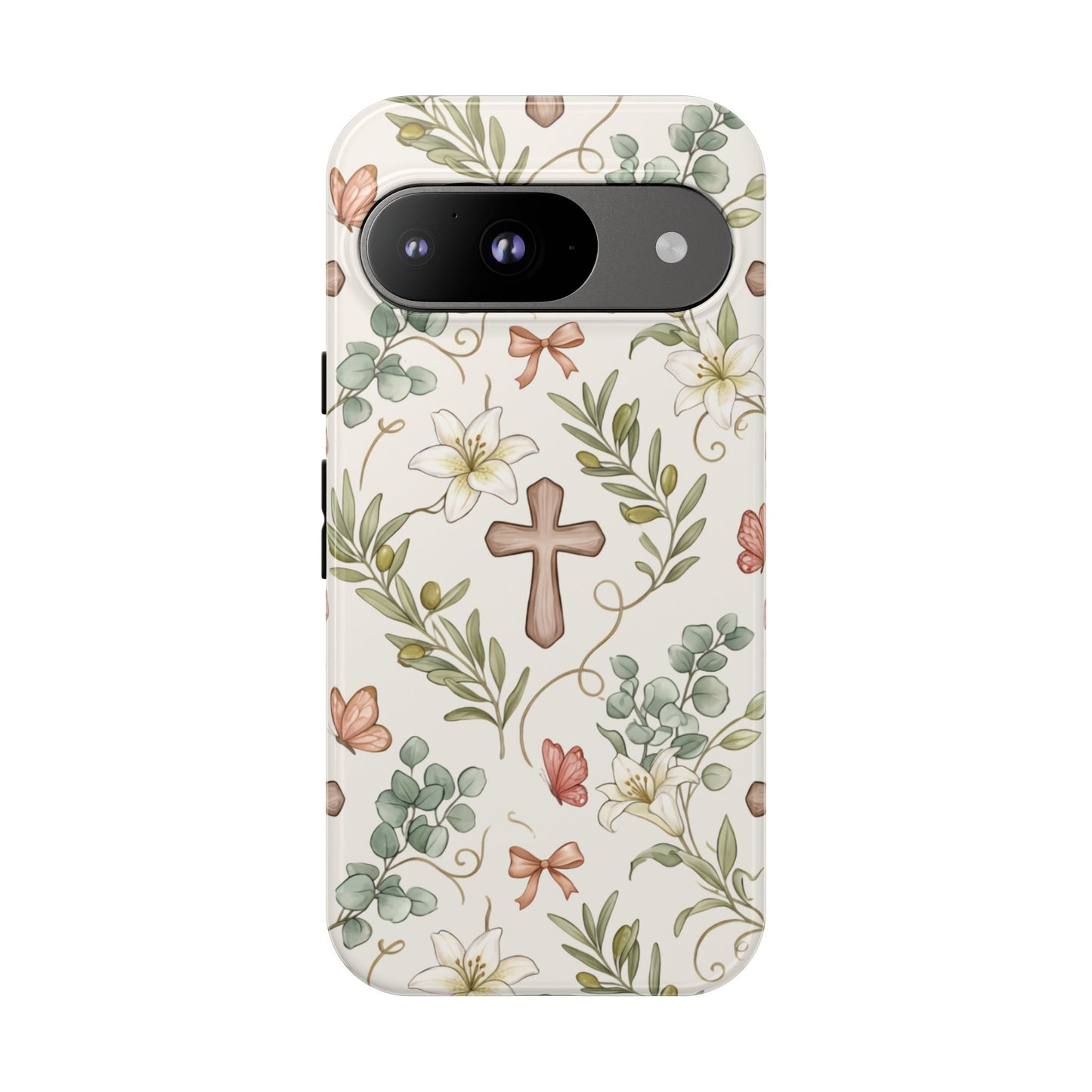Floral Cross Tough Phone Case – Faith-Inspired Protective iPhone Cover