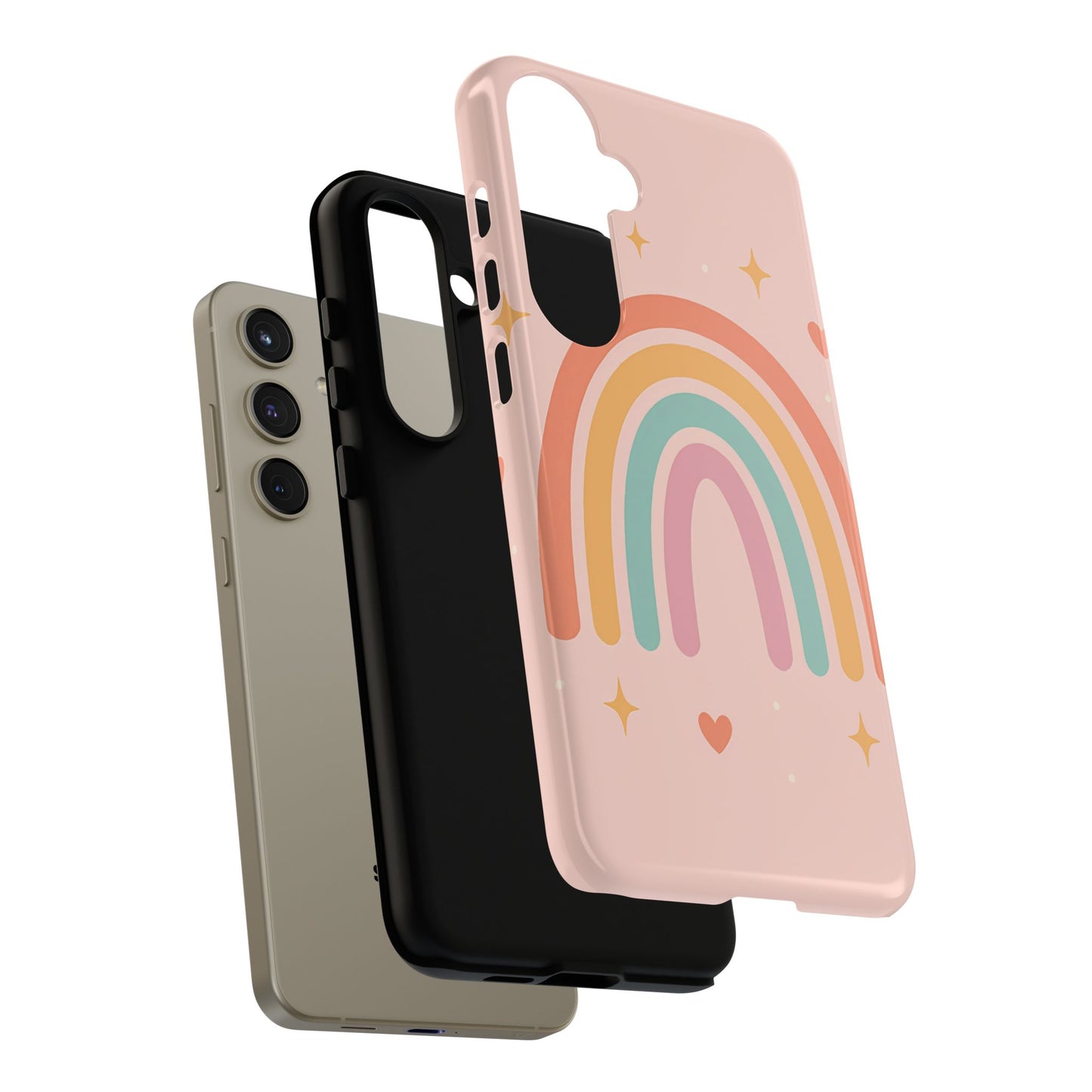 Pastel Rainbow Heart Phone Case – Cute Boho Aesthetic in Soft Pink