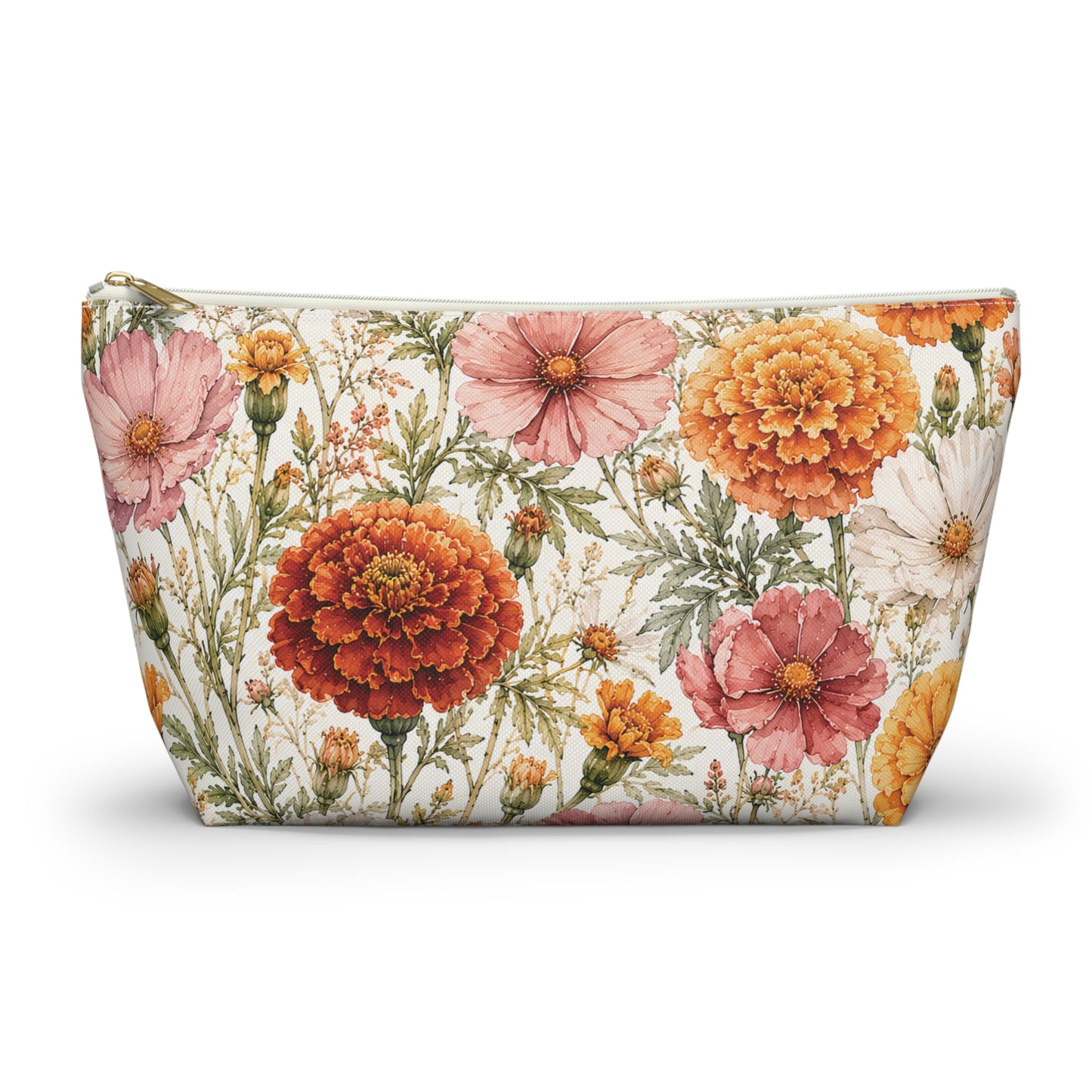 Floral Marigold Accessory Pouch — T‑Bottom Cosmetic Bag