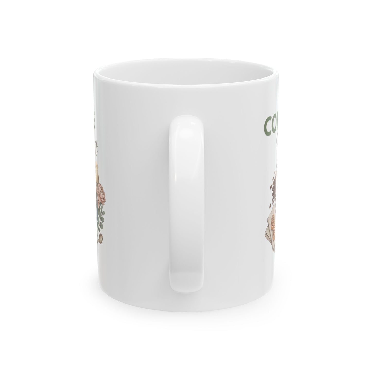 Coffee First Ceramic Coffee Mug – Coffee Lover Gift Mug – Cozy Floral French Press Coffee Cup – 11oz & 15oz