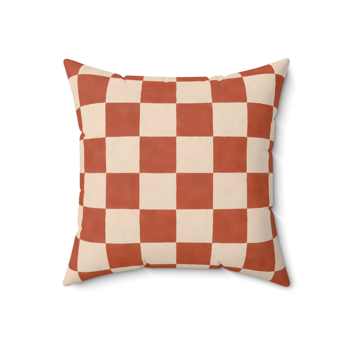 Rust and Cream Checkerboard Square Pillow